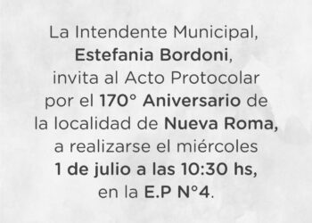Invitación al acto del 170º aniversario de Nueva Roma