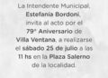 Invitación al acto del 79º aniversario de Villa Ventana