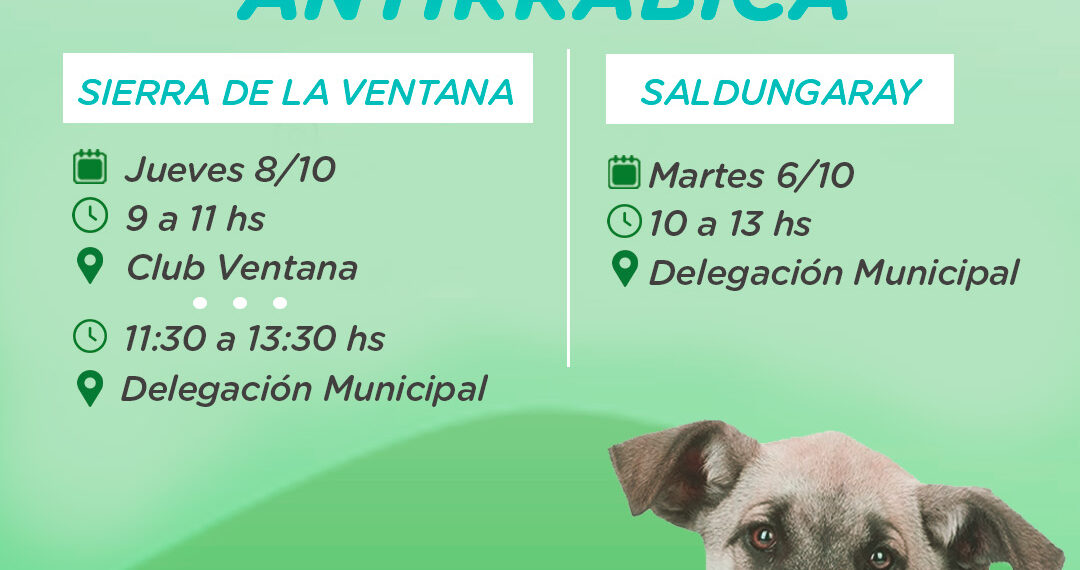 Nueva jornada de vacunación antirrábica en Saldungaray y Sierra de la Ventana