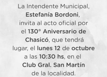 Invitación al acto por el 130º aniversario de Chasicó